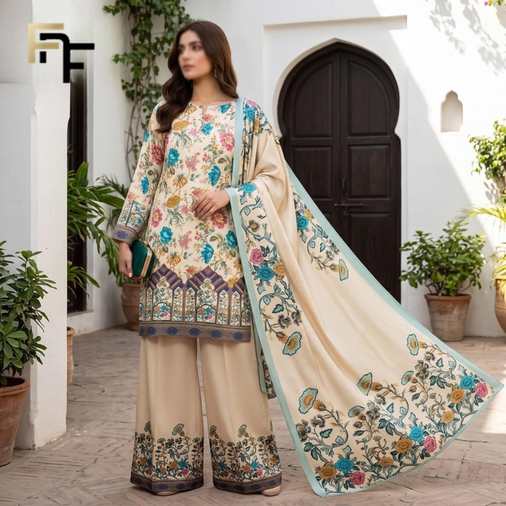 Premium Silk 3-Piece Unstitched Suit – FNF-SLK-005