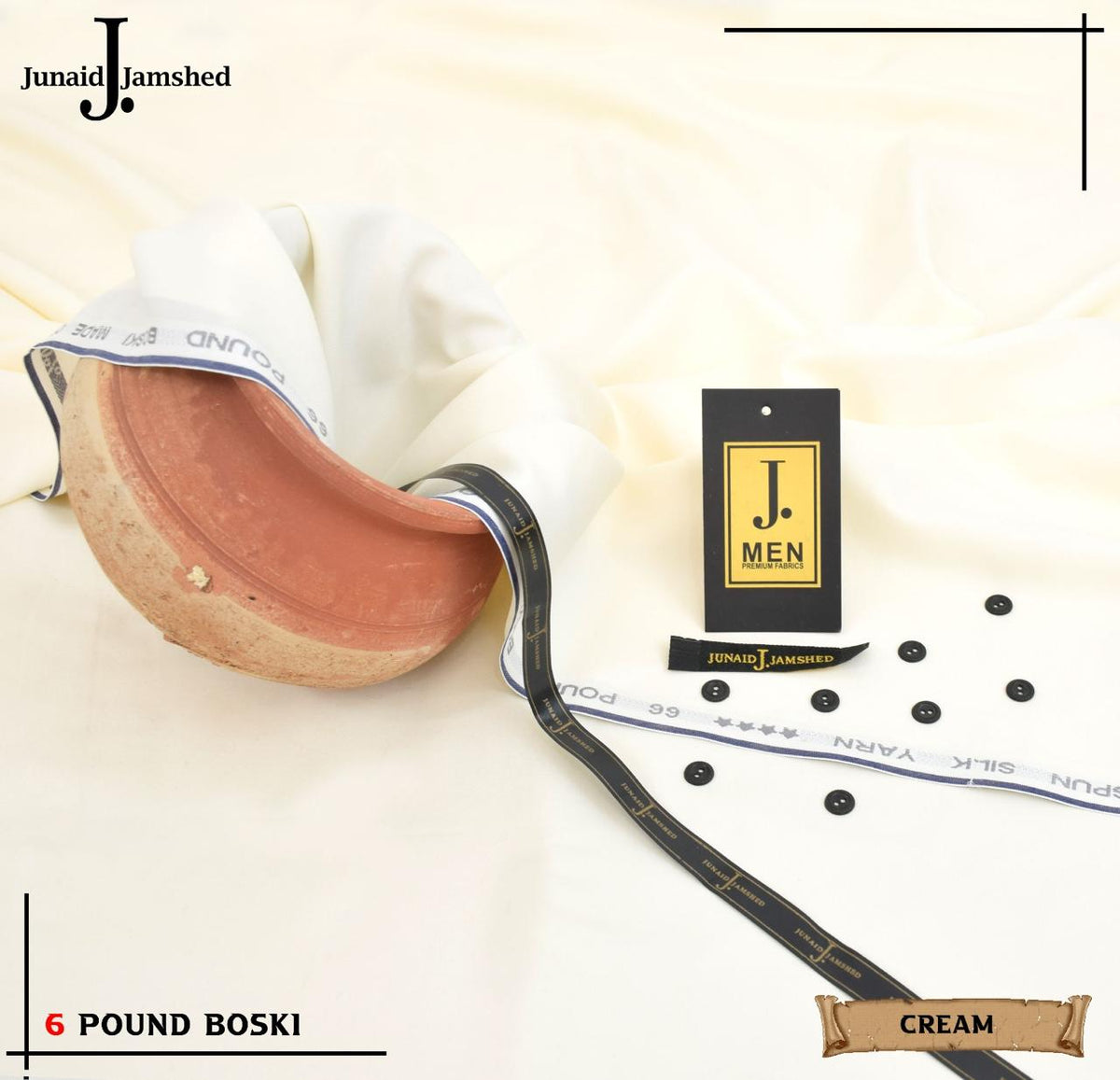 J. Boski 6 Pound Special – Cream | Premium Wash & Wear Unstitched Suit